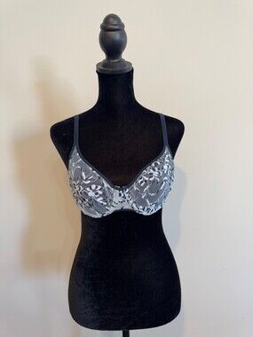 Blue Floral Lace DKNY Underwire Bra Size 34B Excellent Condition Adjustable